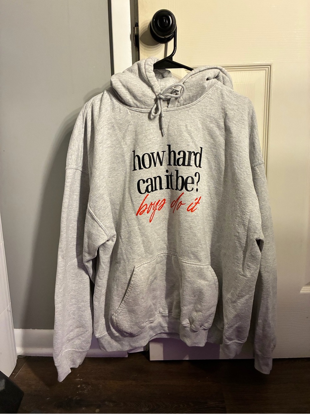 Gildan Light Gray Hoodie with Black and Red Graphic